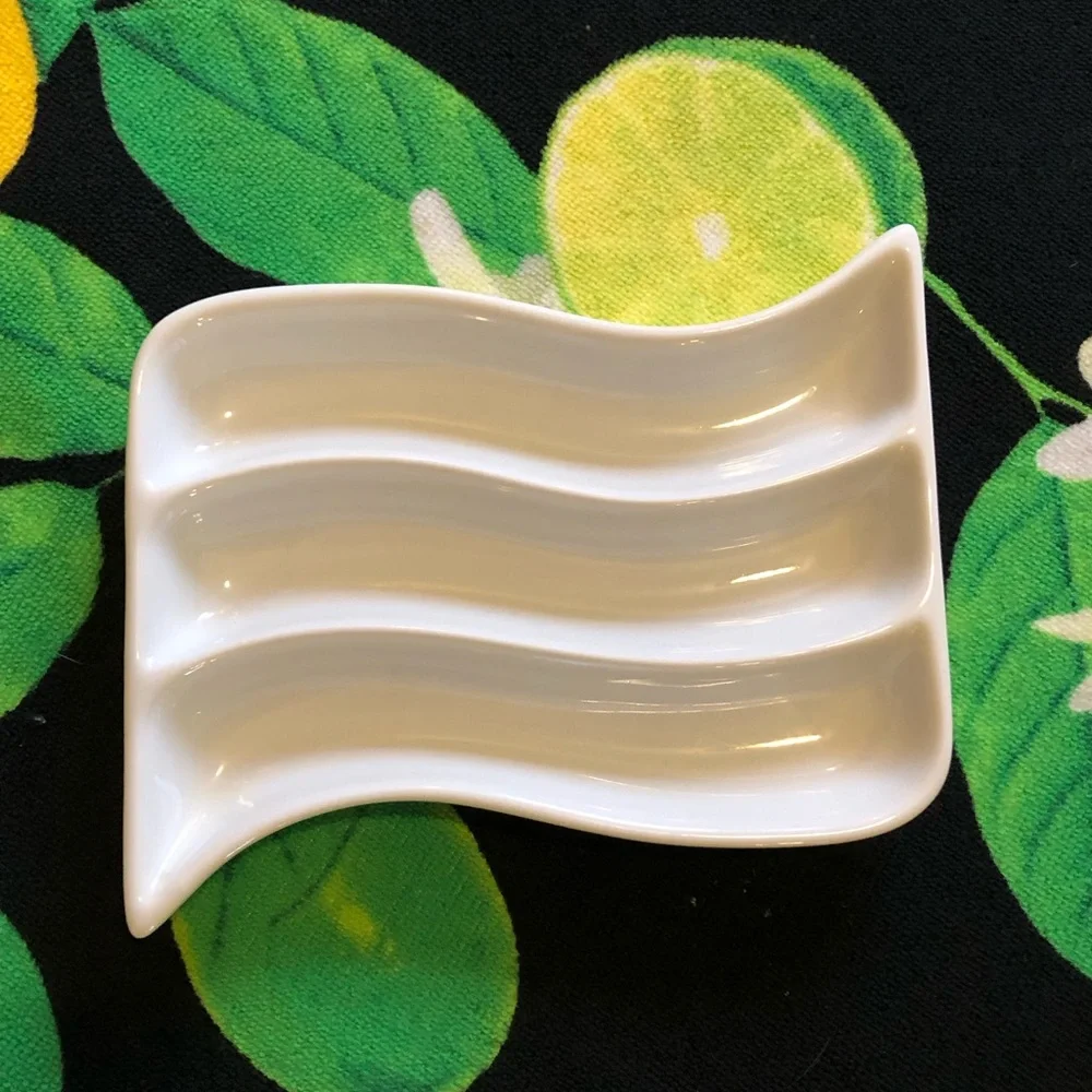 Crate & Barrel 7” White Porcelain Wave Appetizer/Olive/Herb/Cracker Dish